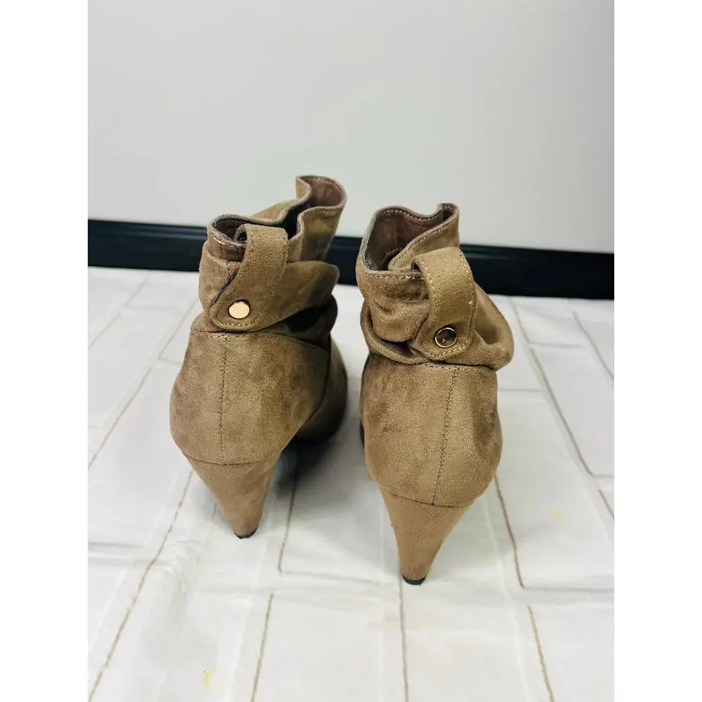 Liliana tan suede pointed toe heeled boots size 8.5